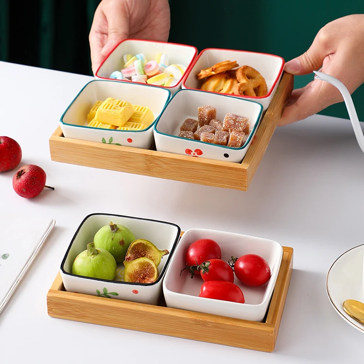 Wholesale Northern European Round Square Ceramic Fruit Snack Plate Fruit Salad Bowl Fresh Ceramic Snack Dish Tableware