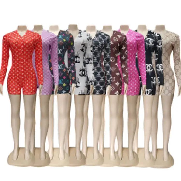 
2020 Fall Women Long Sleeve Full Onesie Pajama Sexy Print Designer Sleepwear Adult Onesie 