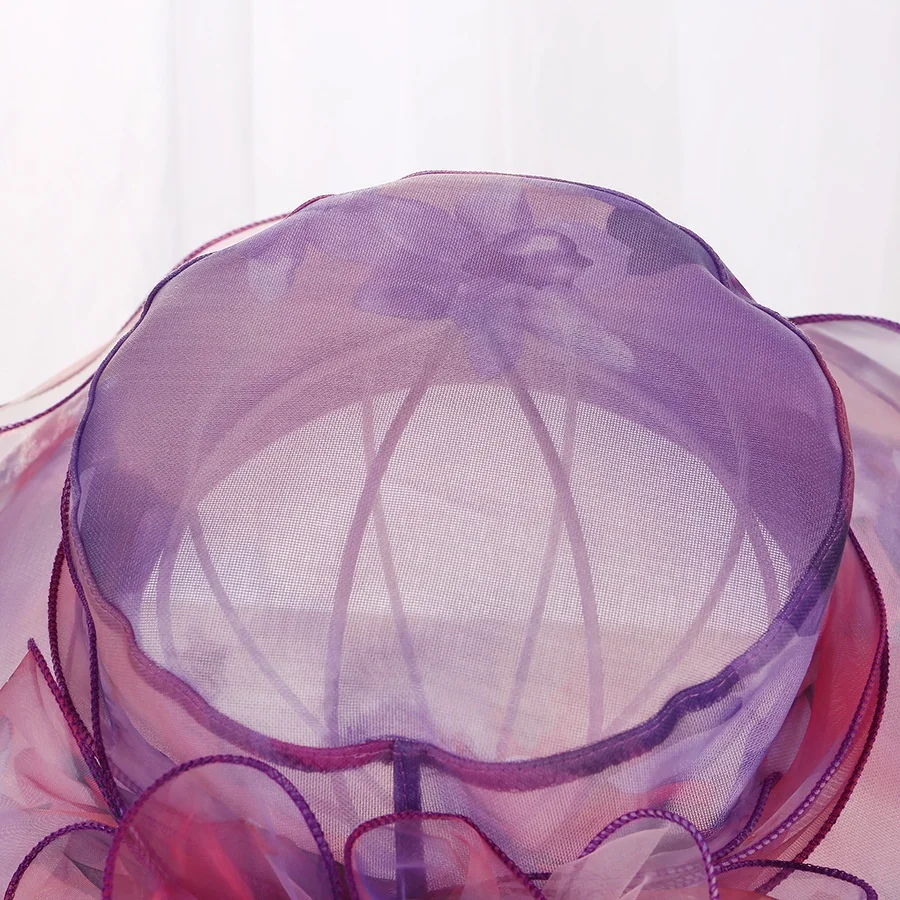 Western Style Wide Brim Women Church Kentucky Derby Fascinator For Tea Bride Dress Organza Mesh Party Wedding Hat