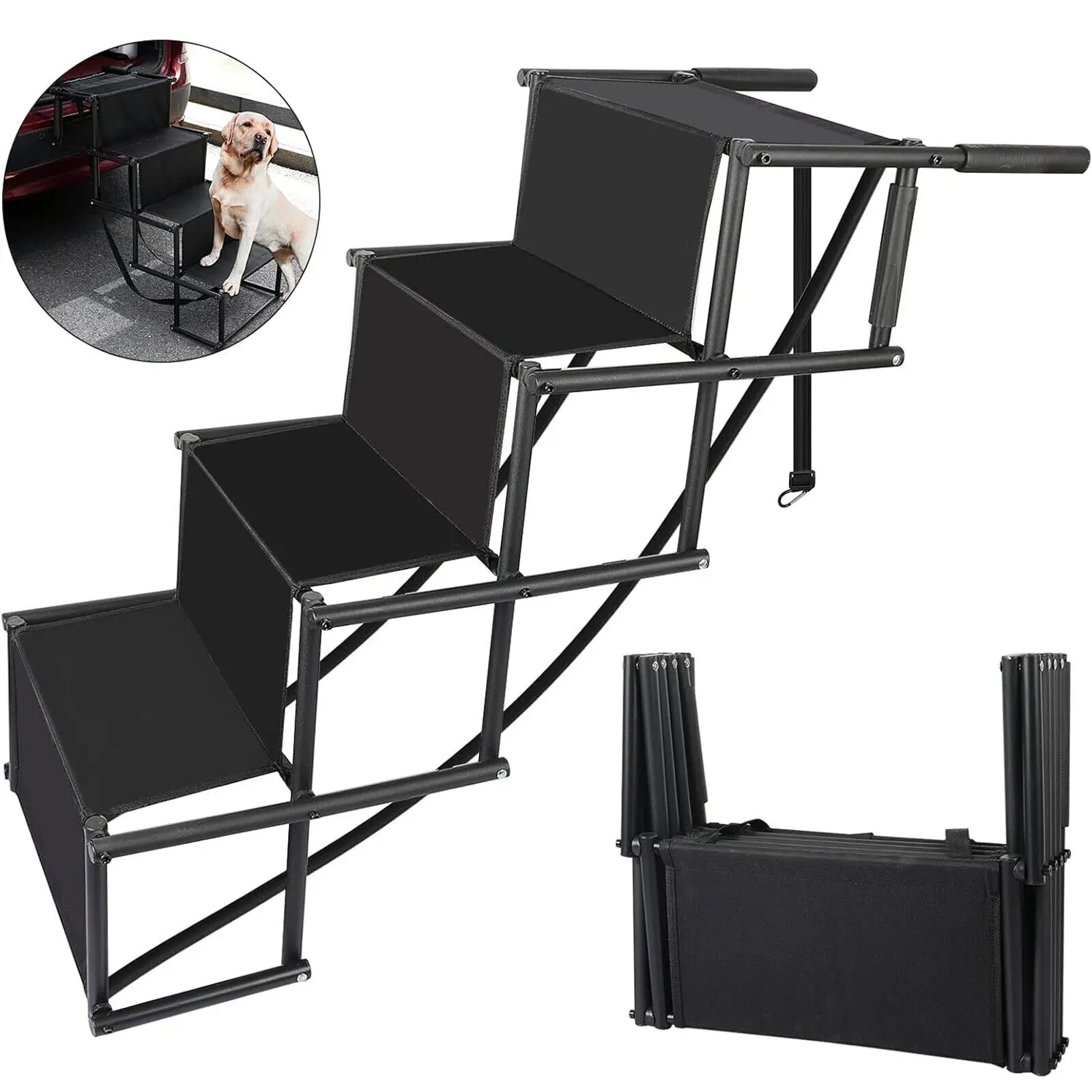 Pawise Portable Dog Car SUV Truck Step Stairs Pet Lightweight Foldable Ladder Ramp Folding Dog Ramp For Small Medium Large Dogs