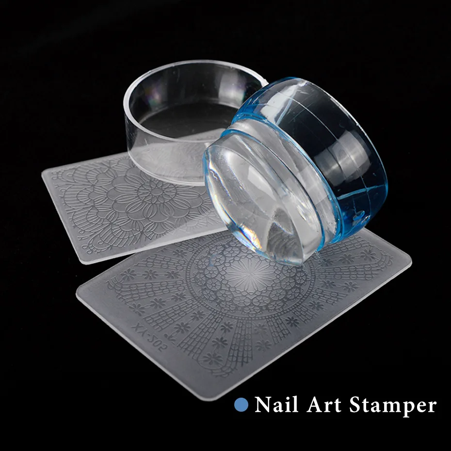 Hot Sale Nail Art Template Stamp Tool Scraper Set Jelly Silicone Stamp Nail Art Stamper