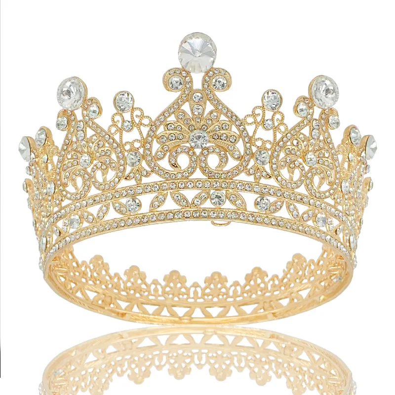 Wholesale Bridal Jewelry Crown Birthday Cake Decoration Alloy Rhinestone Wedding Tiara Baroque Hair Accessories Round Crown