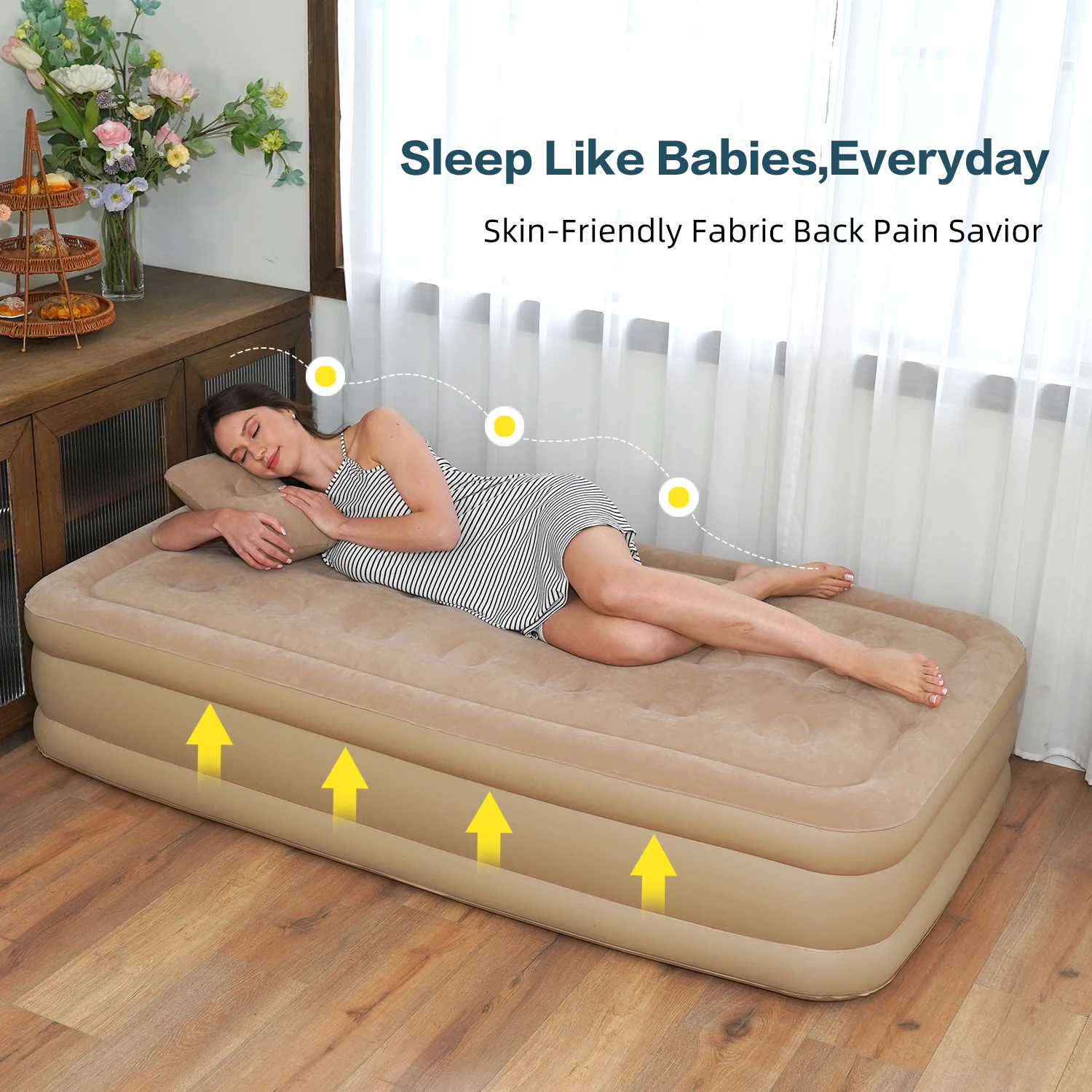 Creamy air mattress Collapsible air mattress is a must-have for the family First choice for camping Easy to store