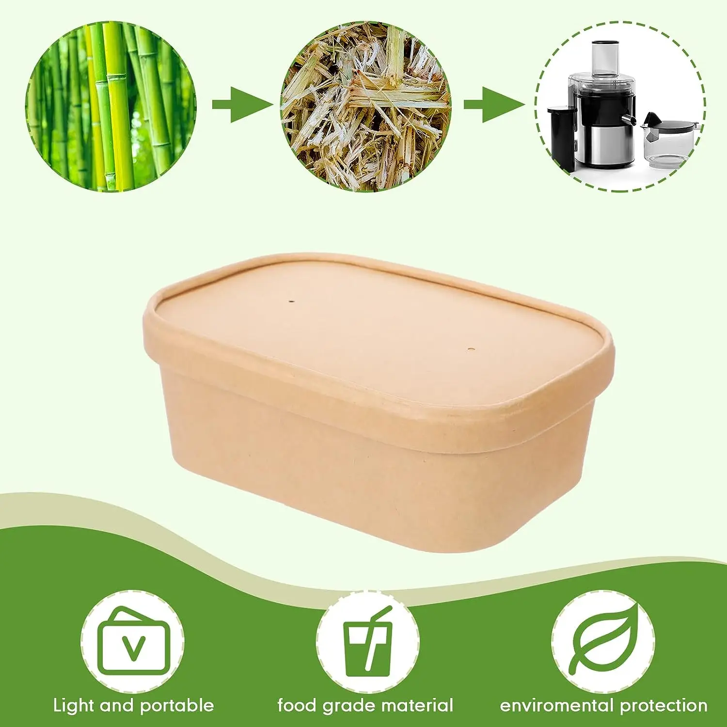 Kraft single paper salad bowl takeout boxes disposable for salad  Rectangular Paper Food bowl container supplier with paper lid