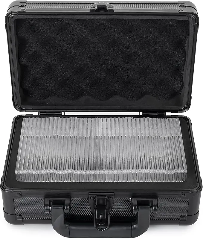 Graded Card Storage Box, Black Aluminum, Holds 43 Slabs, Sports & Cards, BGS, SGC, 11 x 7 x 4.7 Inches