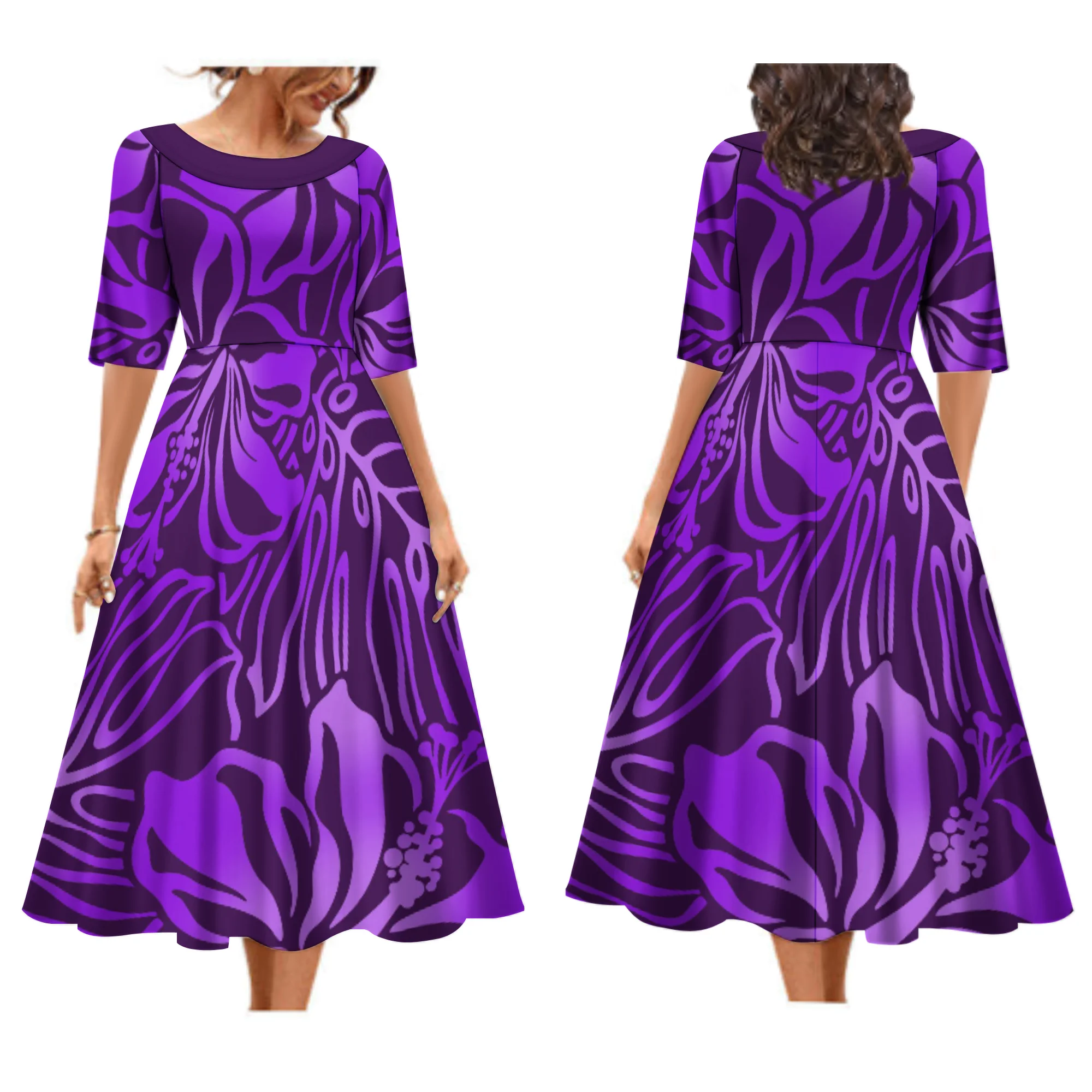 New Tapa Melanesia Pacific Island Design Plus Size Dresses Women Lady Elegant Pleated Swing Fit And Flare Maxi Dress Custom