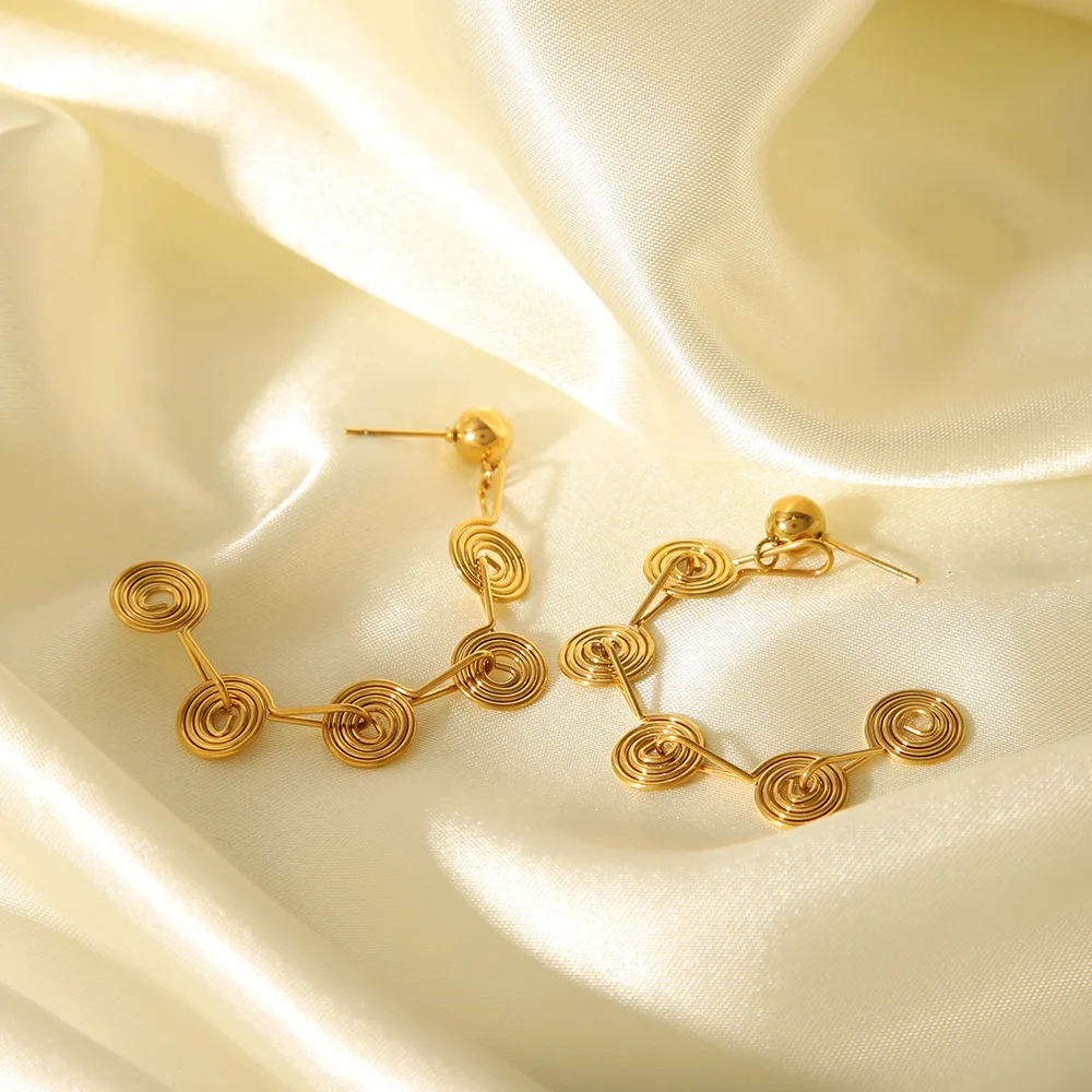 Fashion New Arrivals Gold Plated Pendant Earrings Long Strip Mosquito Coil Earrings Stainless Steel Thread Chain Drop Earrings