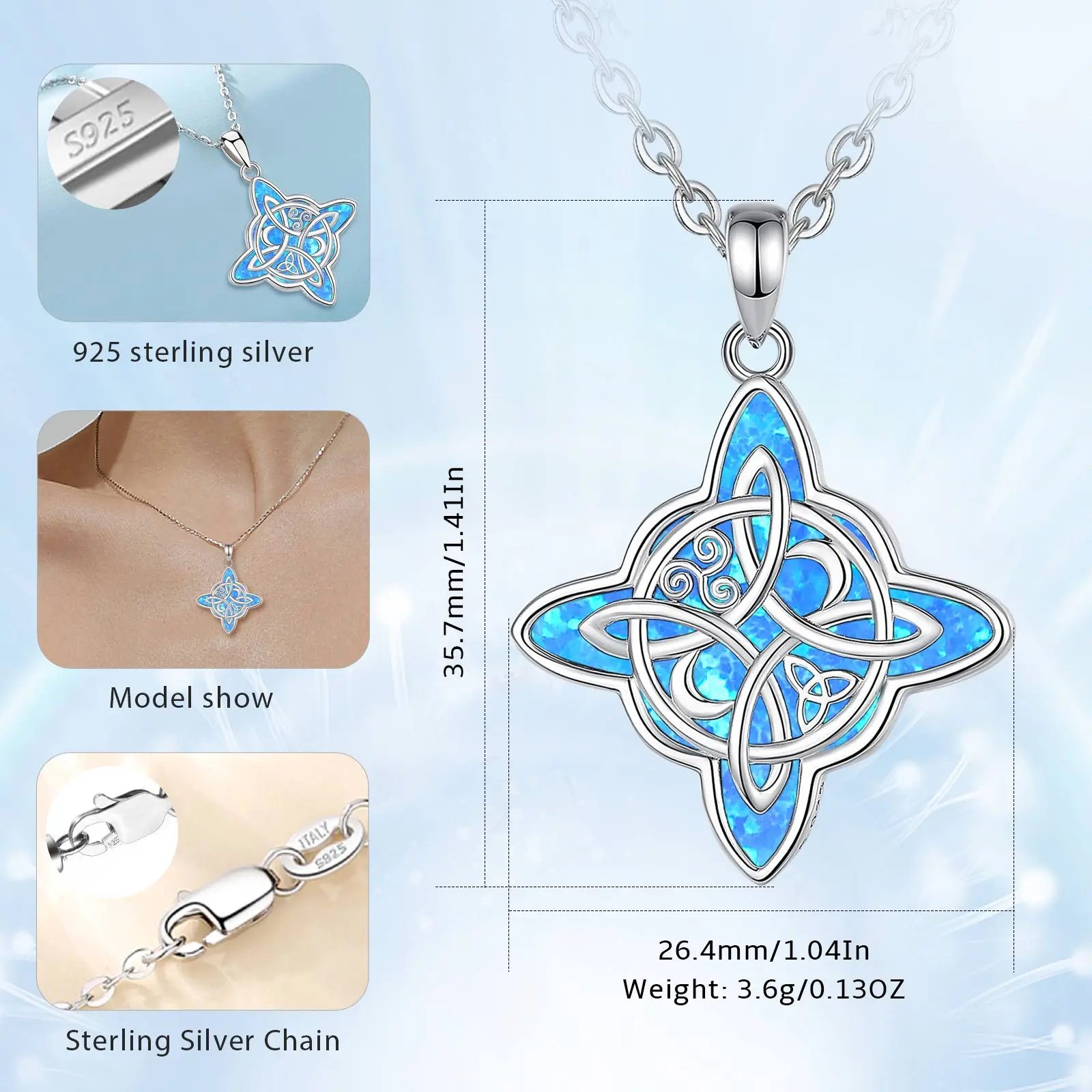 Merryshine opal moonstone wicca knot witch knot necklace joyas joyeria de plata 925 mayoreo por mayor