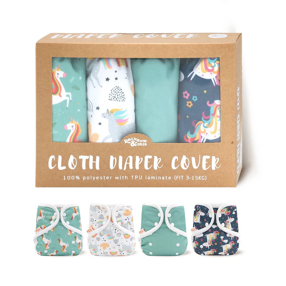 Cloth Diaper Covers Waterproof Nappy Cover 4pcs Gift Sets Washable Reusable Adjustable Baby Cloth Diapers