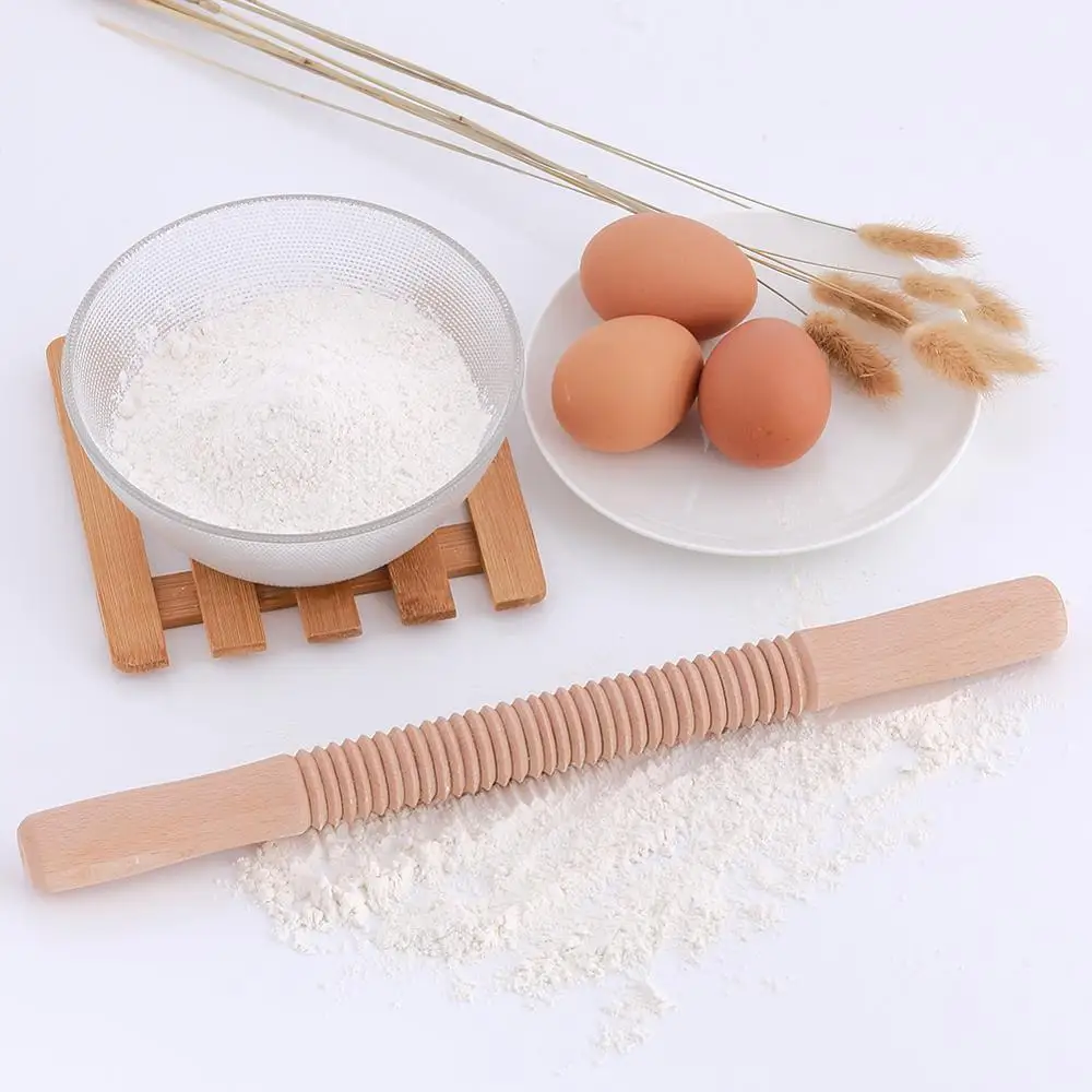 Wooden Rolling Pin Embossing Dough Roller Cake Fondant Cookies Biscuit Noodle Kitchen Baking Tools