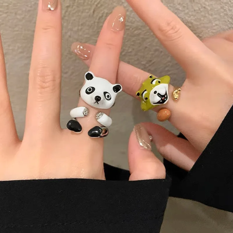 2023 New Unique Design Little Fox Index Finger Opening Rings for Women Girls Funny Cute Panda Ring Bestie Gifts Jewelry