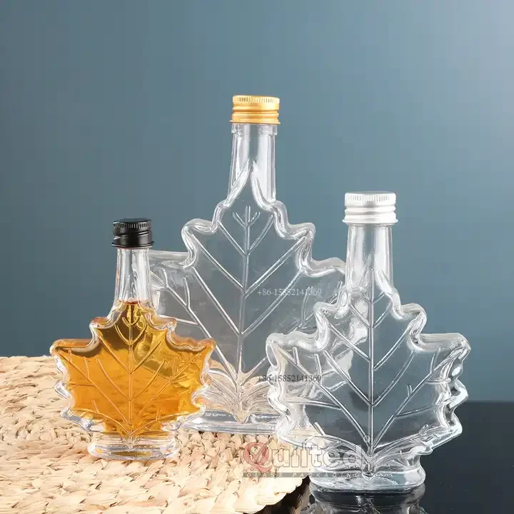Christmas Wedding Gift 50ml 100ml 8oz Maple Shape Crystal Liquor Glass Bottle With Screw Metal Cap for Pure Syrup Wine Whisky