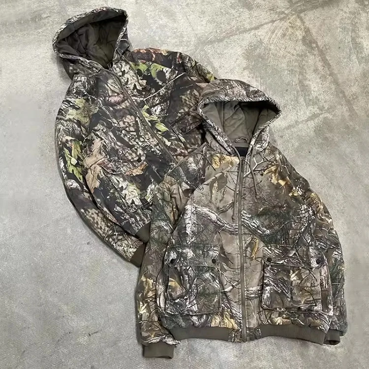 OEM High Quality Custom vintage real tree camo hoodie printing camouflage zip up jacket camo hunting hoodie for men