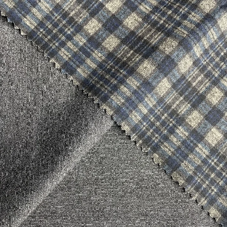 Plaid Print Knitted Brushed Polyester Rayon Spandex Ponte De Roma TR Fabric