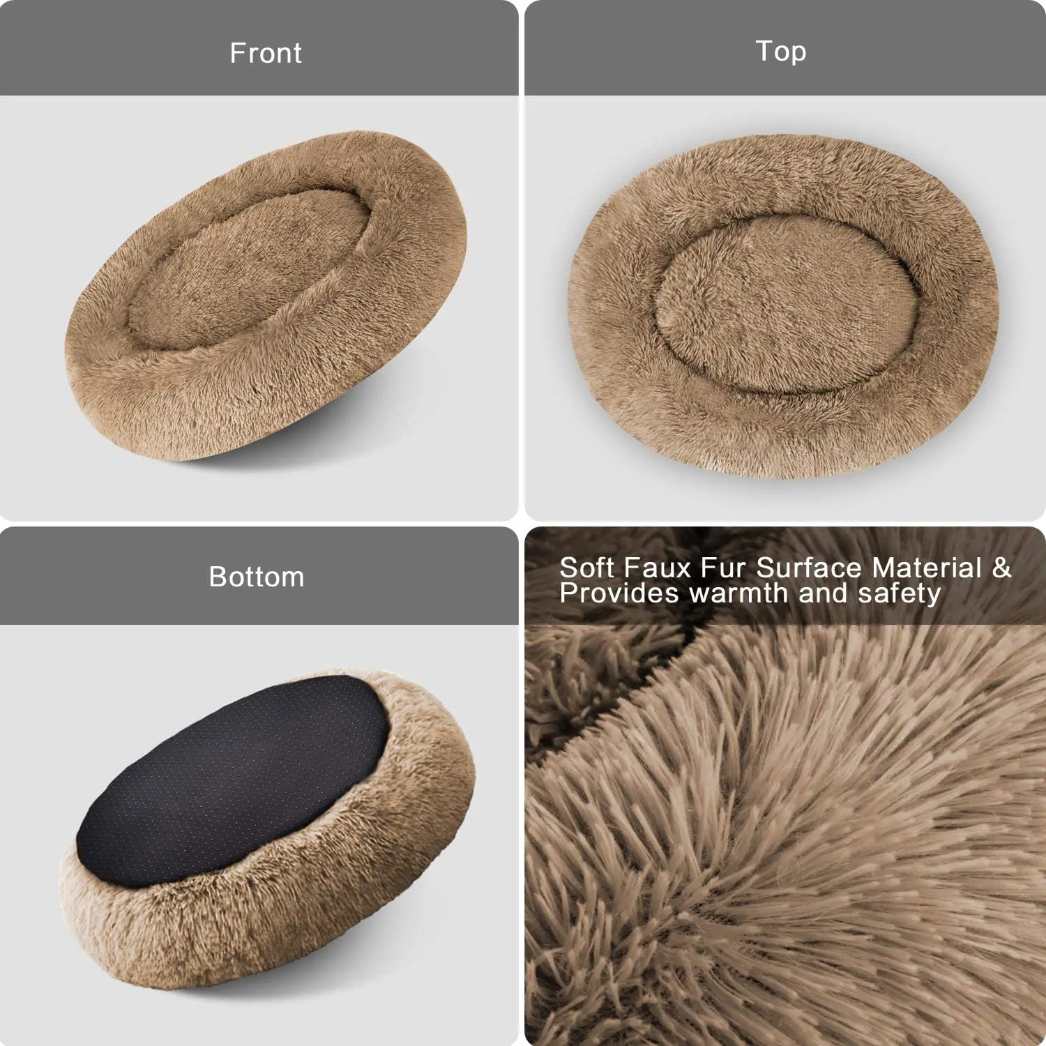 Wholesale washable luxury large cat pet dog bed Round Donut super long plush