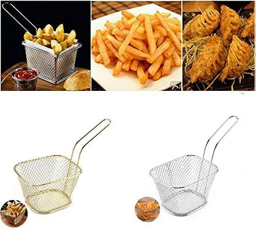 New arrivals Metal wire Mini Fry Serving Basket for Deep Fat Fryer French Fries Holder with condiment stand Oil Filter