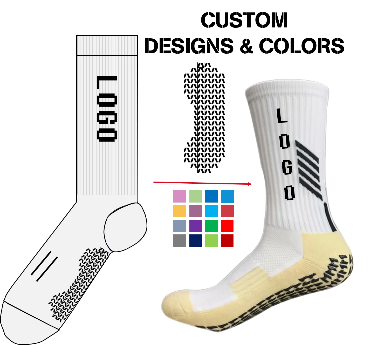 Custom football soccer anti slip sports socks custom non slip socks crew soccer grip socks for men