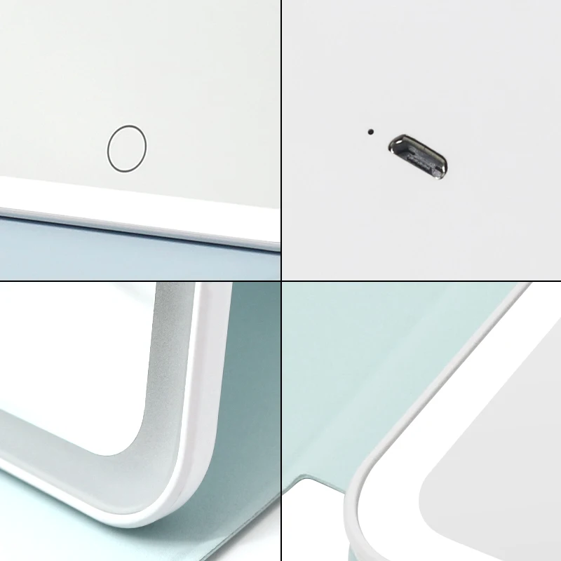 Rechargeable touch sensor mini ipad shape makeup light mirror travel mirror with foldable plastic cover