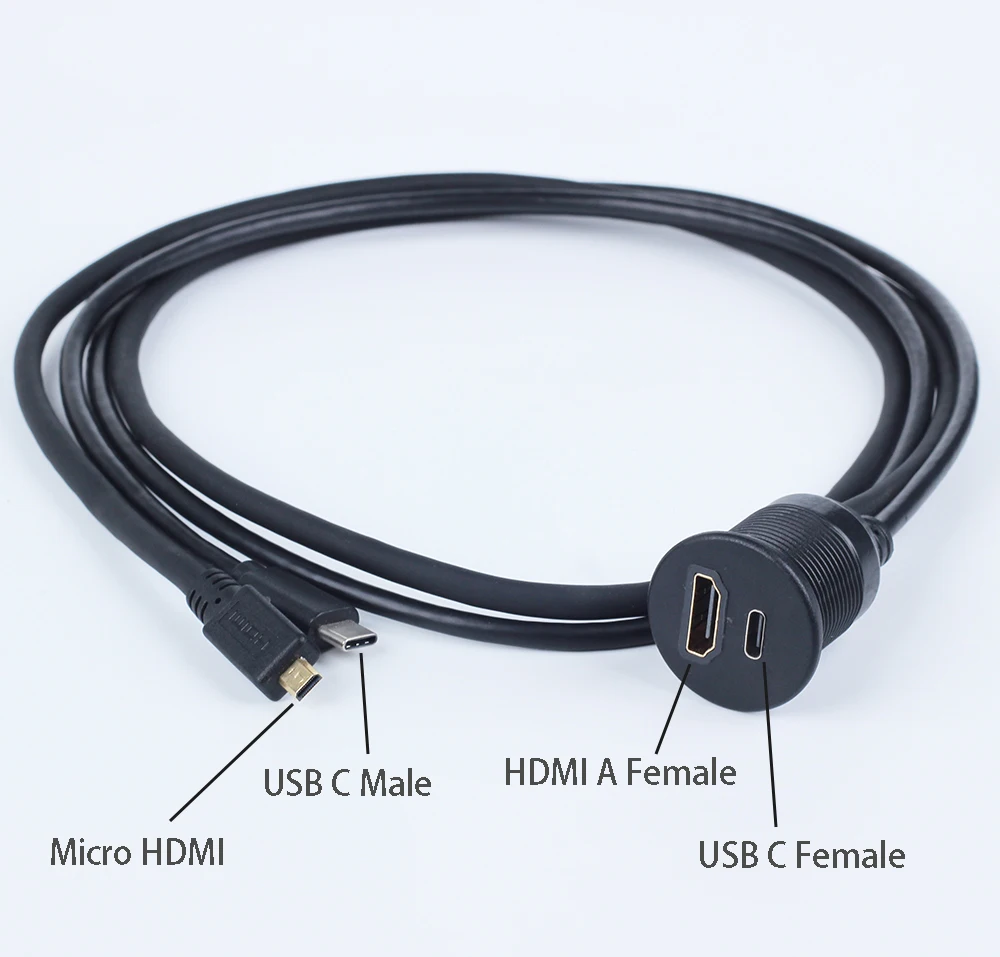 Automotive Audio Video Cables Car Flush mount USB C Male to Female HDMl D type Male to A type Female for Car Truck Marine