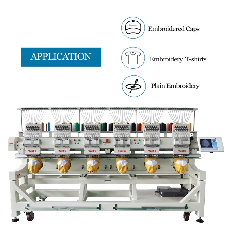 China DDP Shipping  6 heads  computerized sewing embroidery machine cap flat finished garment industrial