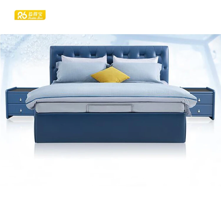 luxury leather king size bed, modern black leather king bed from bed factory