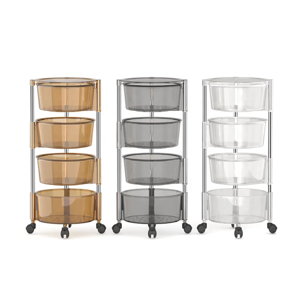360 Degree Acrylic Rotating Storage Rack Storage Shelf Fruit Vegetable Rack Kitchen Basket Plastic Kitchen Storage Cart