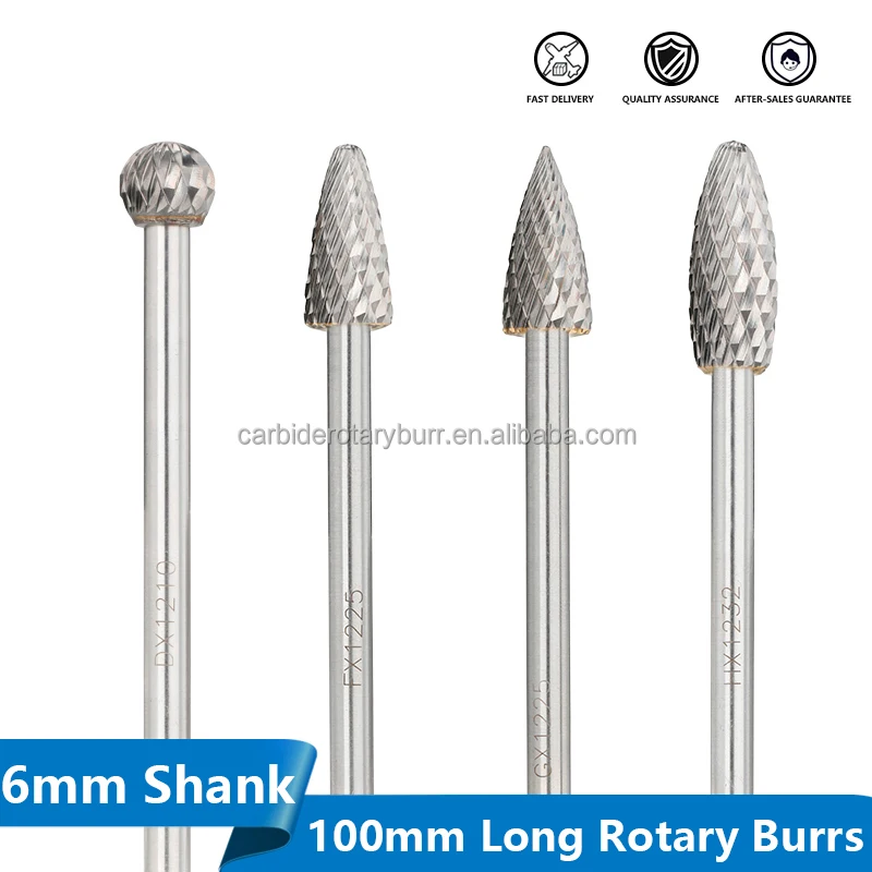 5pcs 12mm diameter 6mm Shank Double Cut tungsten carbide  files burrs 1/4 inch  rotary carbide burr set long