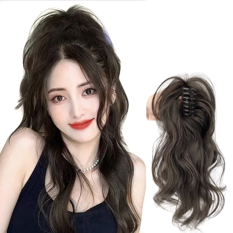 35cm Synthetic Long Curly Ponytail Hair With Gripping Clip Wig Natural Lightweight Hairpiece for Women