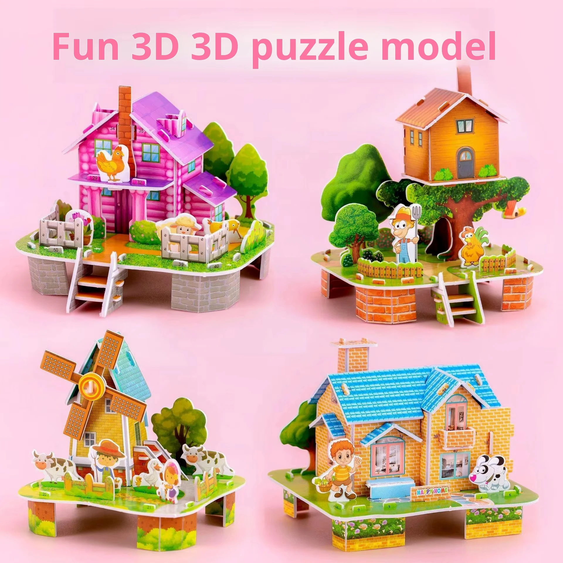 3D Village Paper Puzzle Set Fun DIY Farmhouse Models for Kids Creative Play and Family Activities