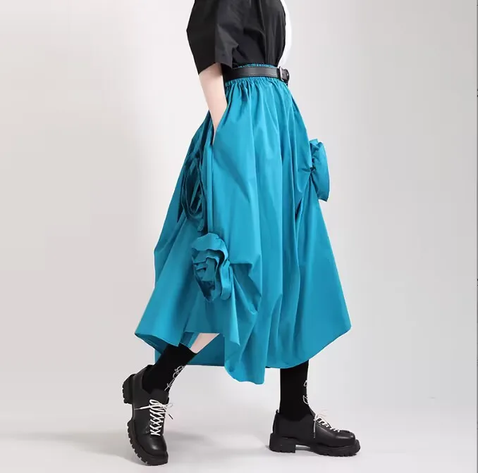 A8836 заводской производитель Синяя Женская юбка миди модная летняя женская свободного размера