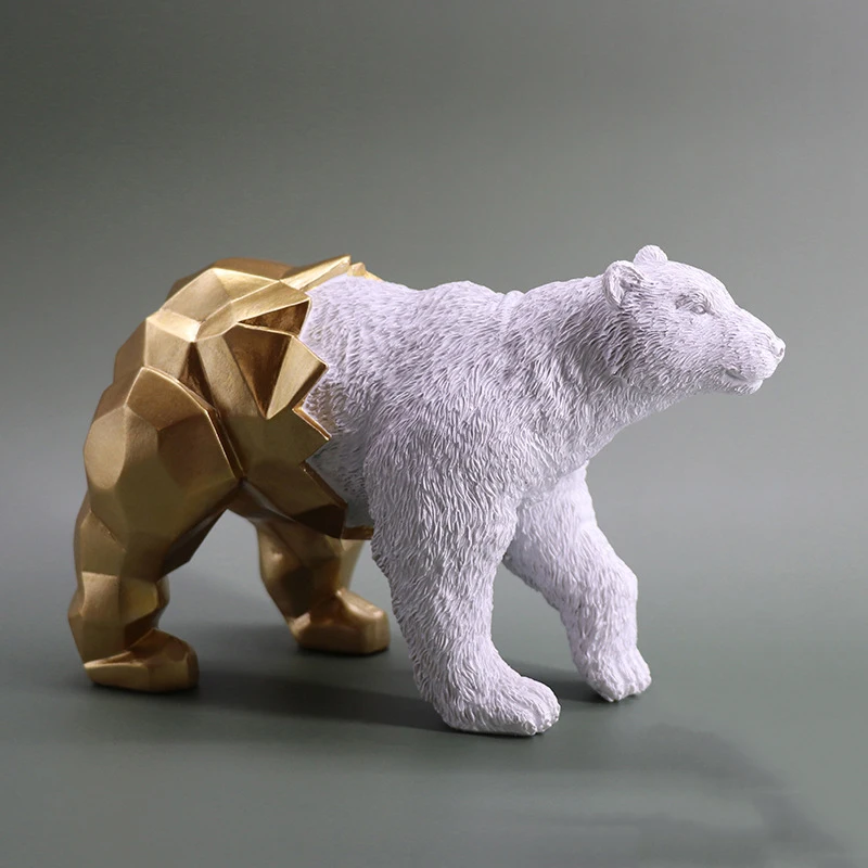Creative Geometric Wolf Leopard Small Animal Statues Gold Ornaments Nordic Desktop Decoration Resin Crafts