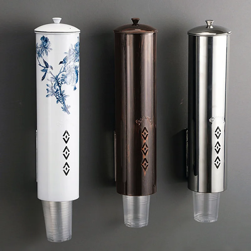 
Wholesale Hotel Wall Mounted Paper Coffee Cup Holder Rack Automatic Cup Dispenser Home Holder Easy Install Stainless Steel 