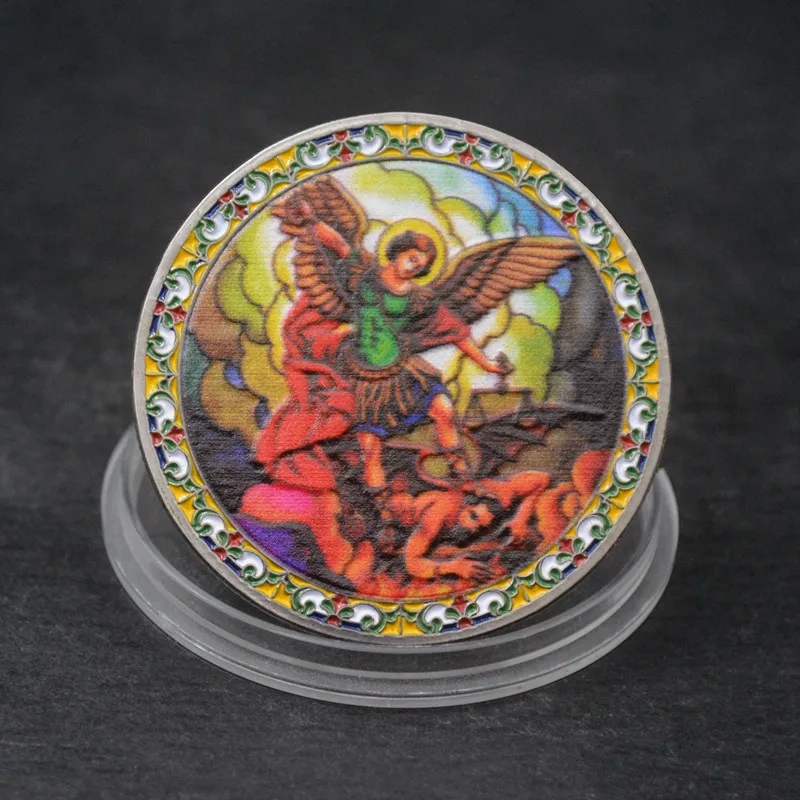 FULL  COLORFUL SAINT Michael the archangel coin Law Enforcement Challenge Coin