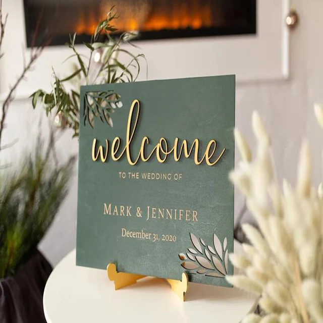 Wooden hollow wedding welcome sign Engagement banquet welcome card newcomer name card party sign wedding