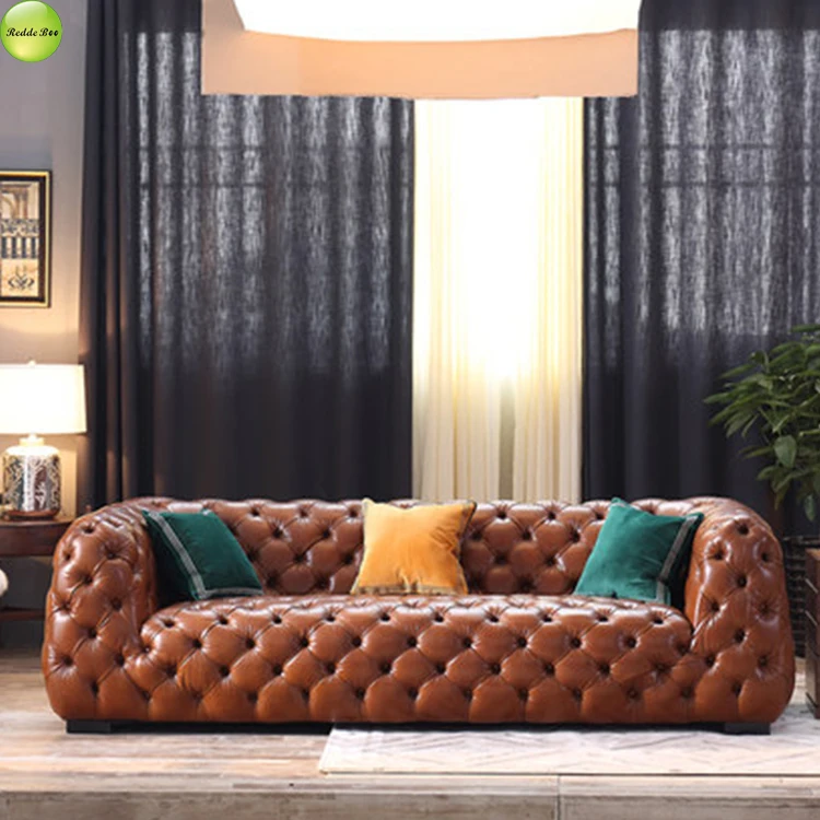 Italian leather chesterfield sofa Set antique Life sofa Vintage Velvet Black  Couch Living room furniture