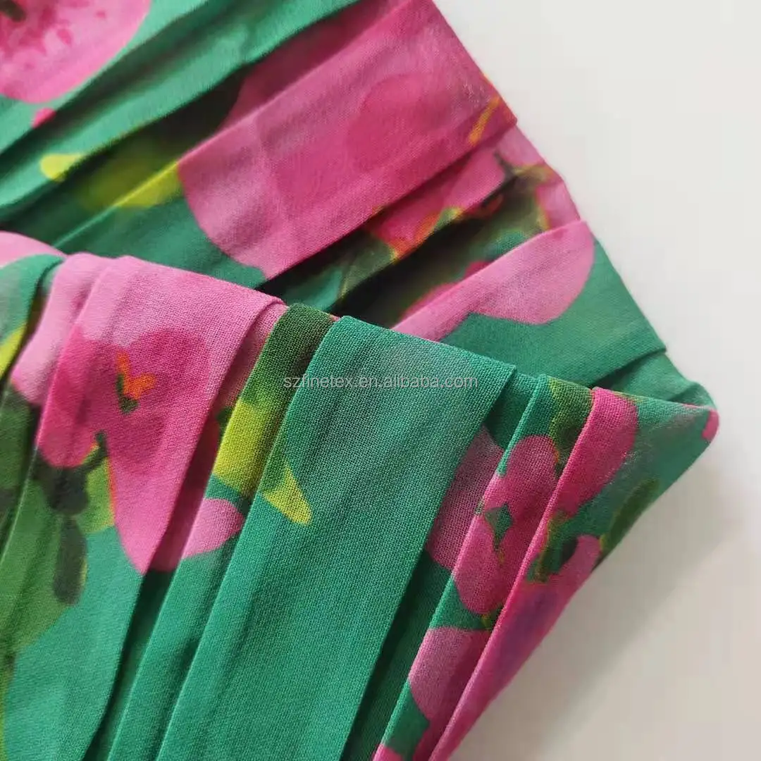 
custom printed polyester crepe crinkle fabric pleated chiffon fabric tulle textile for dress shirts 