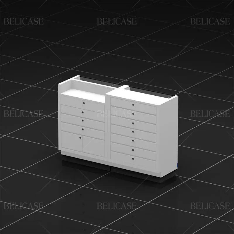 Simple Style Paid Stand Cash Counter Table Normal Shop White Mdf With Drawers Design Cash Counter Store