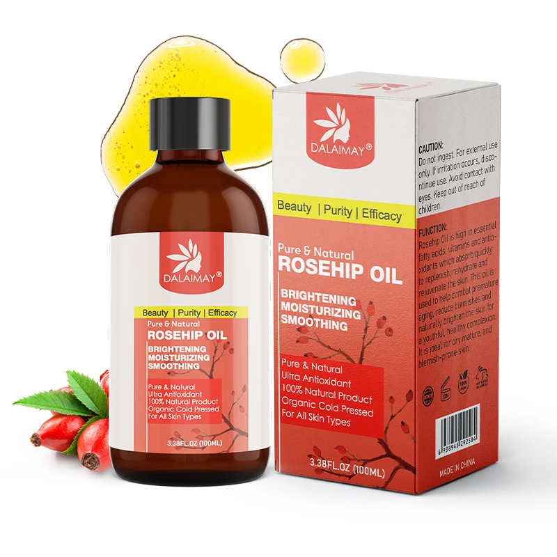 Wholesales Firming Brightening Moisturizing Smoothing Face Skin Hair Organic Cold Pressed Pure and Natural Rosehip Oil