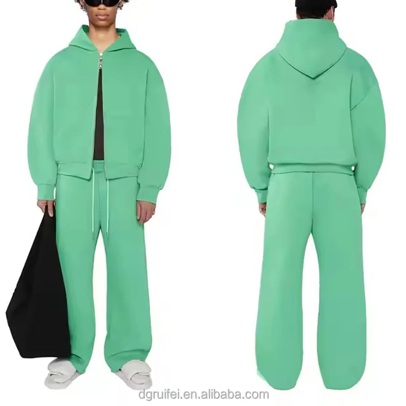 Manufacturer Custom Sweatsuit Blank Heavy Fleece Cotton High Quality Zip up Hoodie and Sweatpants Set Men Tracksuit