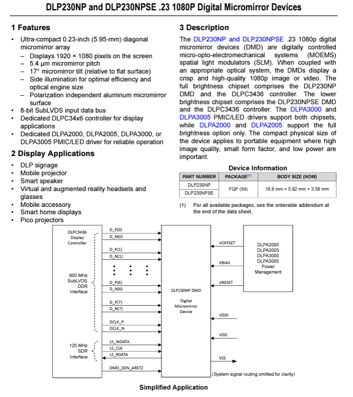 DLP230NPAFQP New Original Display Drivers and Controllers 0.23-inch 1080p DLP Digital Micromirror Device (DMD) 54-CLGA 0 to 70