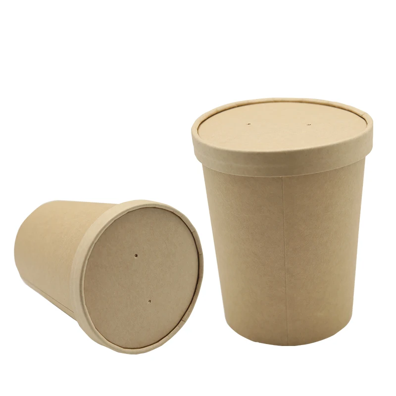 
100% biodegradable take away kraft paper soup cup bowls with lids 