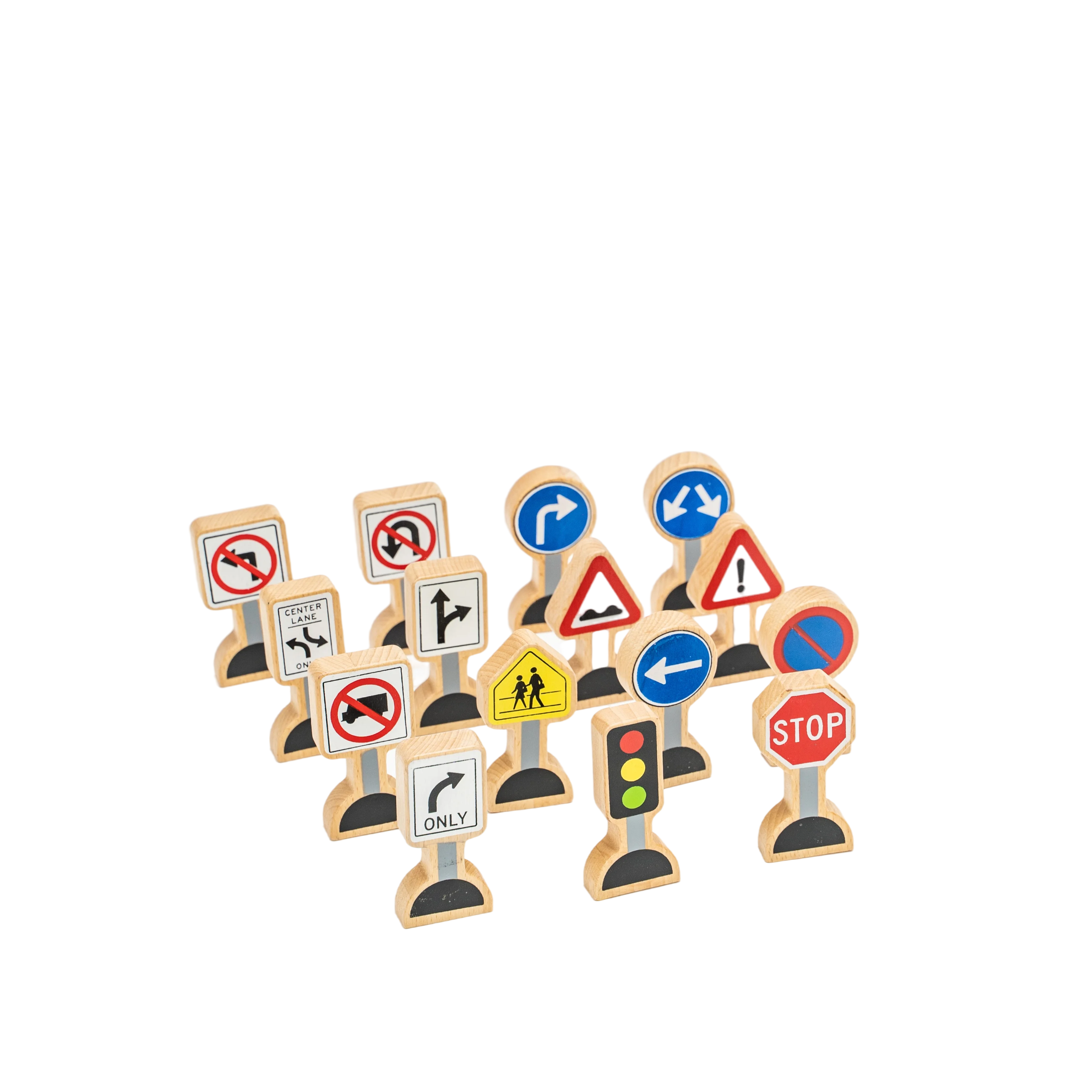 15pcs Wooden Traffic Sign Blocks Wooden Street Signs Play Set Montessori Toys Traffic Sign Light Blocks for Kids