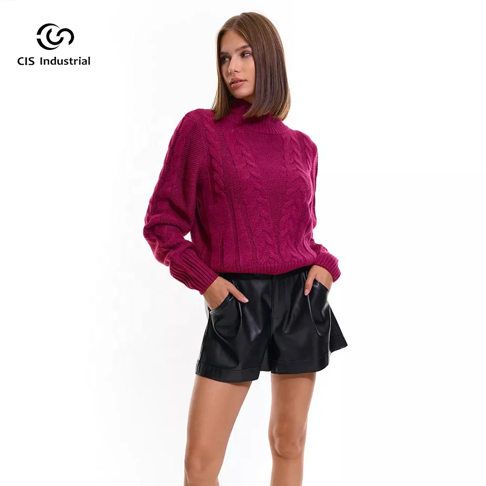 Classy christmas sweater wholesaler high quality ladies jumper pullover sweater cable knit twisted short sweater y2k top