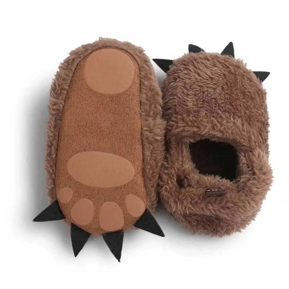Wholesale Infant Wool Slipper Leopard Warm Home Bear Paw Boots Plush Baby Indoor Shoes