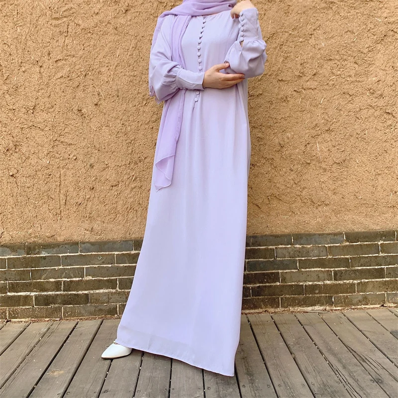 Excellent Pure Color Traditional Muslim Clothing Fabric Ladies Dubai Turkey Simple And Plain Islamic Clothing Muslim Dress