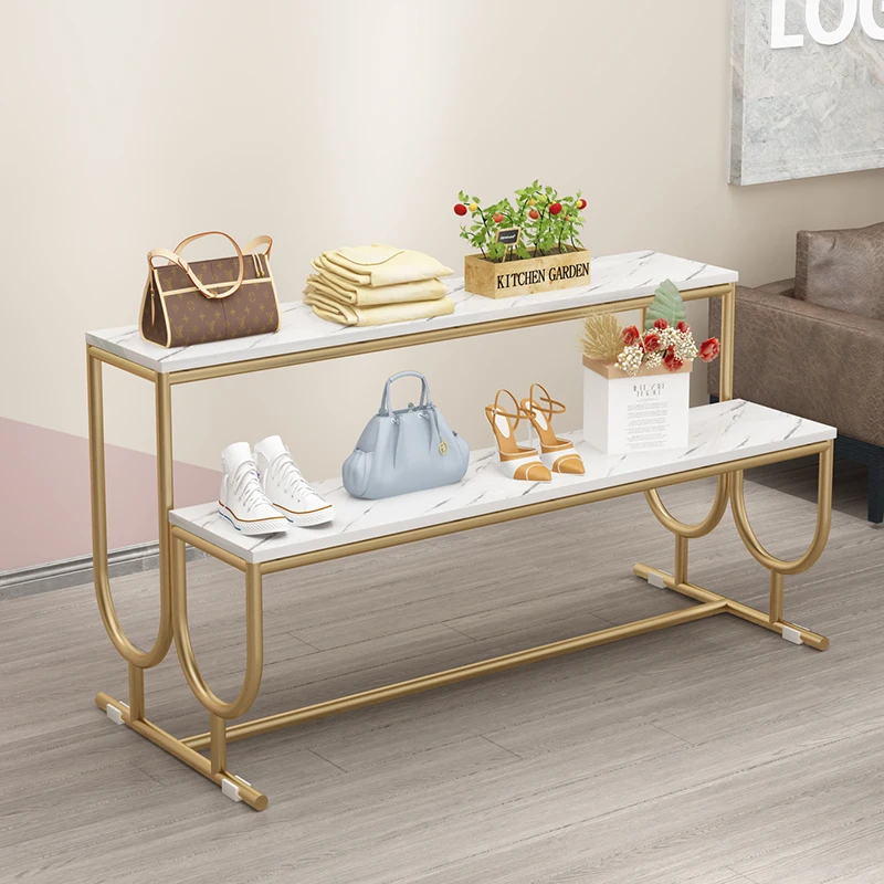Shoe display stand all stainless steel made of gold-plated craft marble table bread and bag display stand