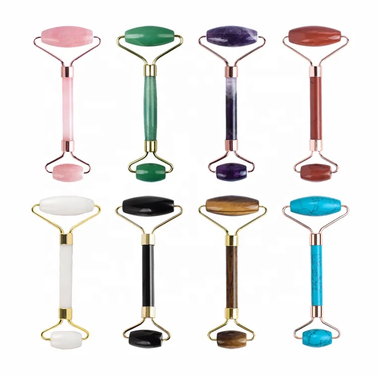 
Oem Private Label 100% Natural Beauty Roller Jade With Packaging Face Body Massager Stone Gua Sha Board Wood Handle Jade Roller 