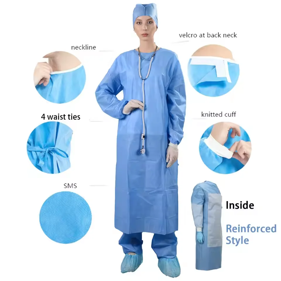EN13795 Medical Isolation Gown Reinforced AAMI Level 3 4 Hospital Disposable Surgical Gown