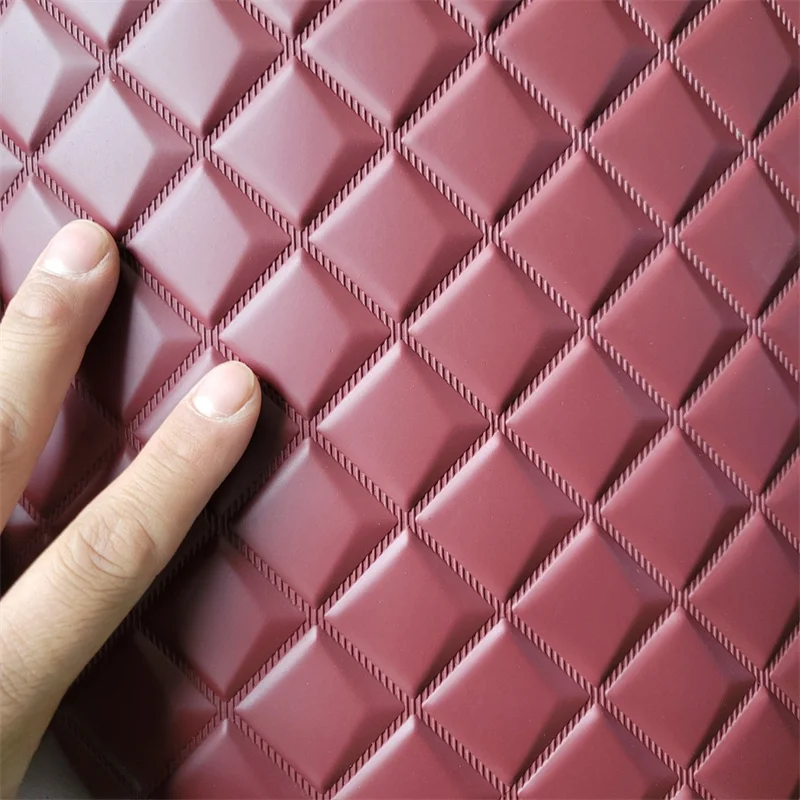 Embroidered Stitching Sewing PVC Leather with Sponge Diamond Design for Car Mat and Car Seat Upholstery