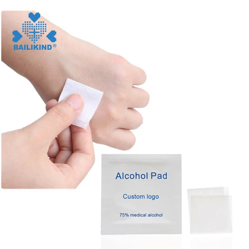 medical supplies isopropyl disposable OEM custom logo Non-woven fabric alcohol prep pads for cleaning with Logo for free
